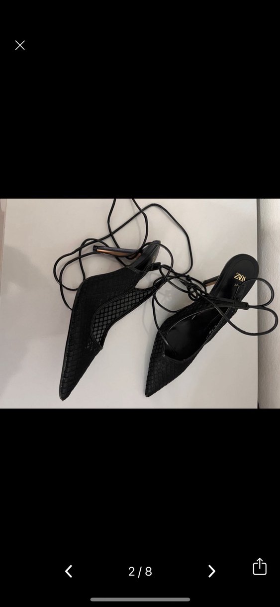 Siyah Yılan Derisi Desenli Bağcıklı Stiletto - Görsel 2