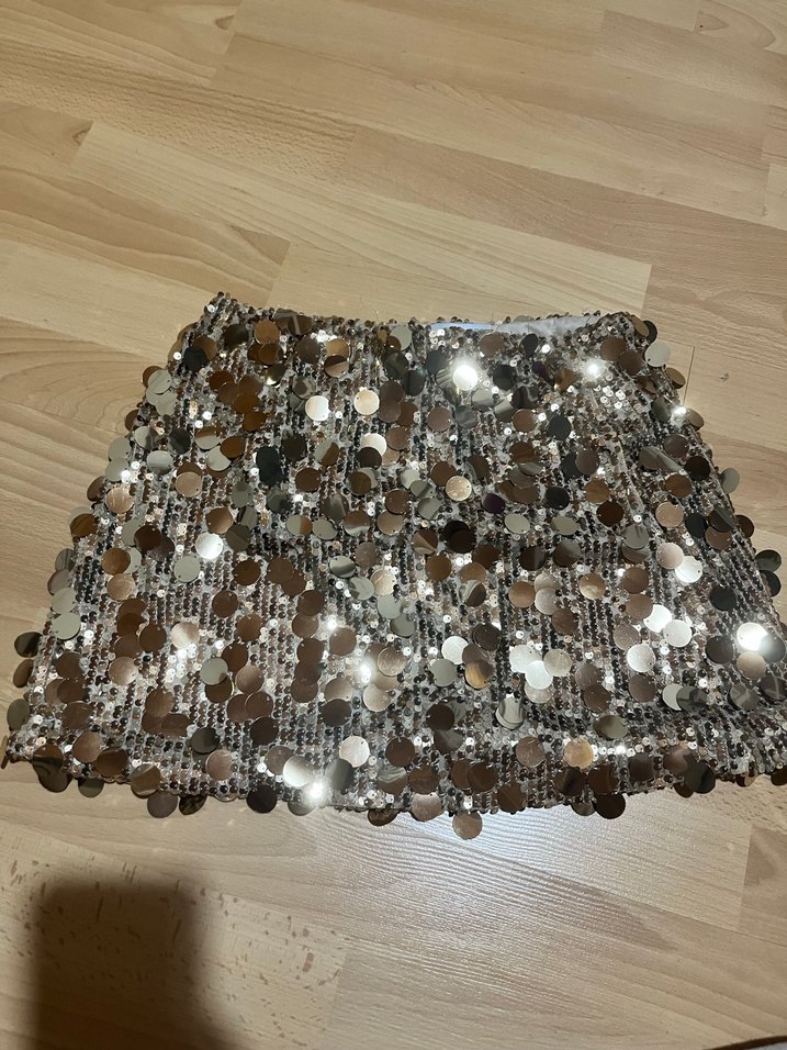 Işıltılı Altın Payetli Mini Etek - Görsel 2