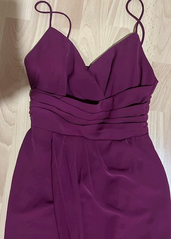 Mürdüm renk Drapeli V Yaka Uzun Kadın Elbise - Görsel 2