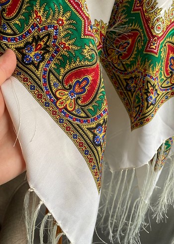 Beyaz Bohem Etnik Desenli Kadın Şali sifir - Görsel 2