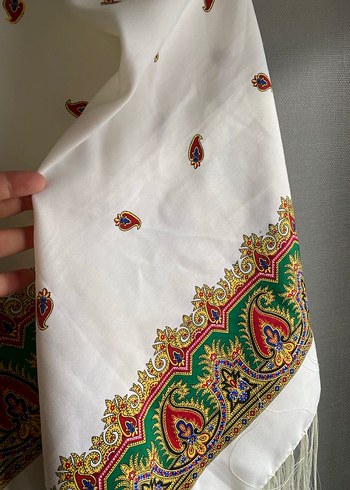 Beyaz Bohem Etnik Desenli Kadın Şali sifir - Görsel 5