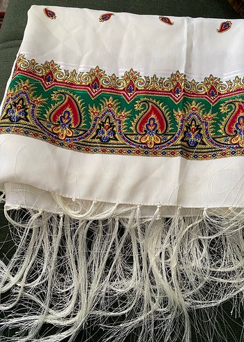 Beyaz Bohem Etnik Desenli Kadın Şali sifir - Görsel 8