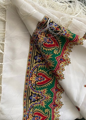 Beyaz Bohem Etnik Desenli Kadın Şali sifir - Görsel 7