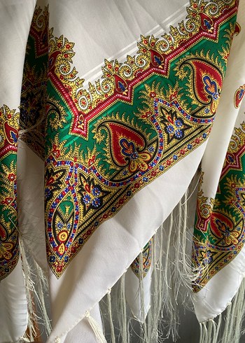 Beyaz Bohem Etnik Desenli Kadın Şali sifir - Görsel 4