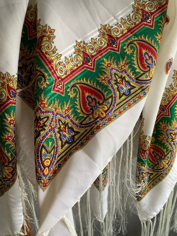 Beyaz Bohem Etnik Desenli Kadın Şali sifir - Görsel 4