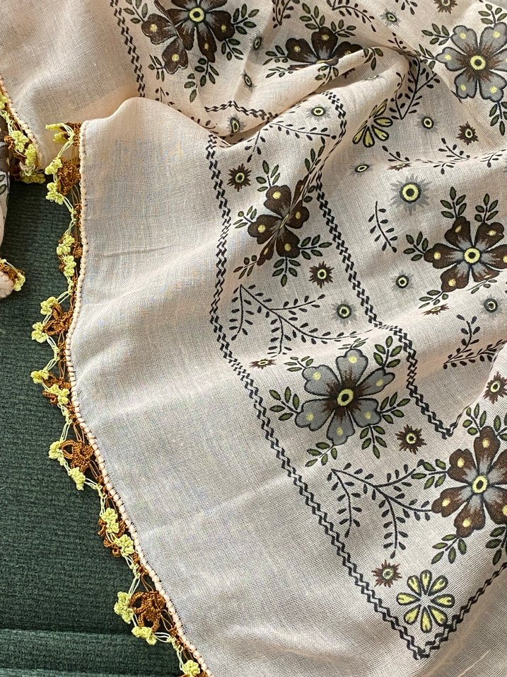 Dantel Detaylı Beyaz Bohem Kadın yazma - Görsel 3