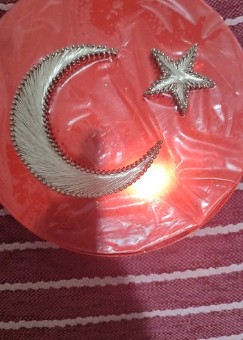 Zincir Detaylı Kırmızı Nakışlı Ay Yıldız ev dekarasyon - Görsel 2