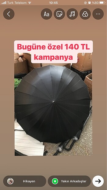 16 tel unisex siyah şemsiye