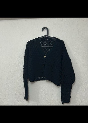 Siyah Örgü V Yakalı Kadın Hırka