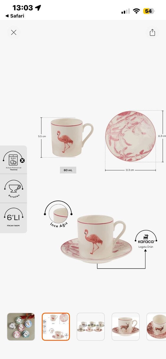 Karaca Hayvan Desenli Renkli Fincan ve Tabak Seti - Görsel 2