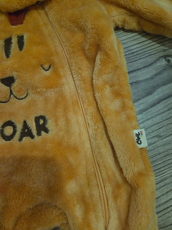 turuncu Peluş Erkek Bebek Tulumu - Görsel 4