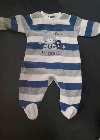 Gri Çizgili Bebek kadife Tulum, Uzun Kollu