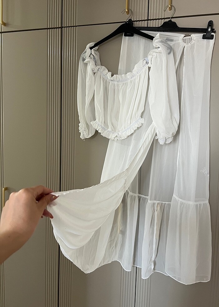 Beyaz Pareo plaj takımı - Görsel 4