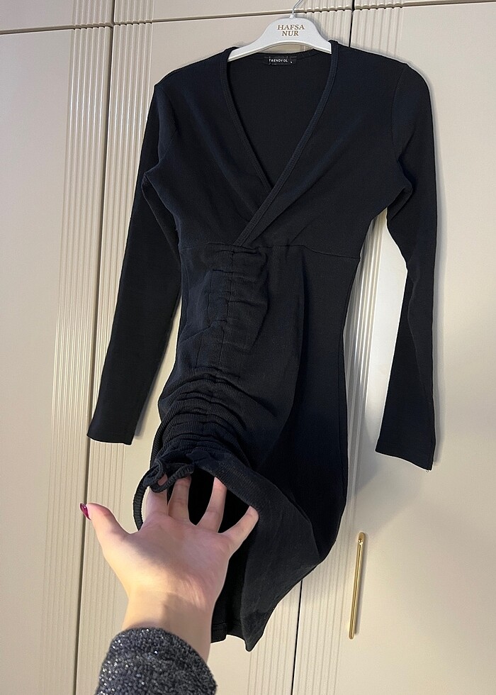 Siyah triko elbise - Görsel 2