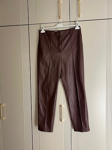 Mango acı kahverengi deri pantolon - Görsel 4