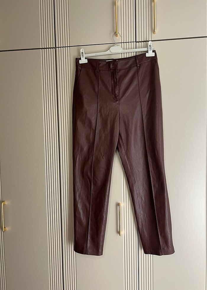 Mango acı kahverengi deri pantolon - Görsel 4