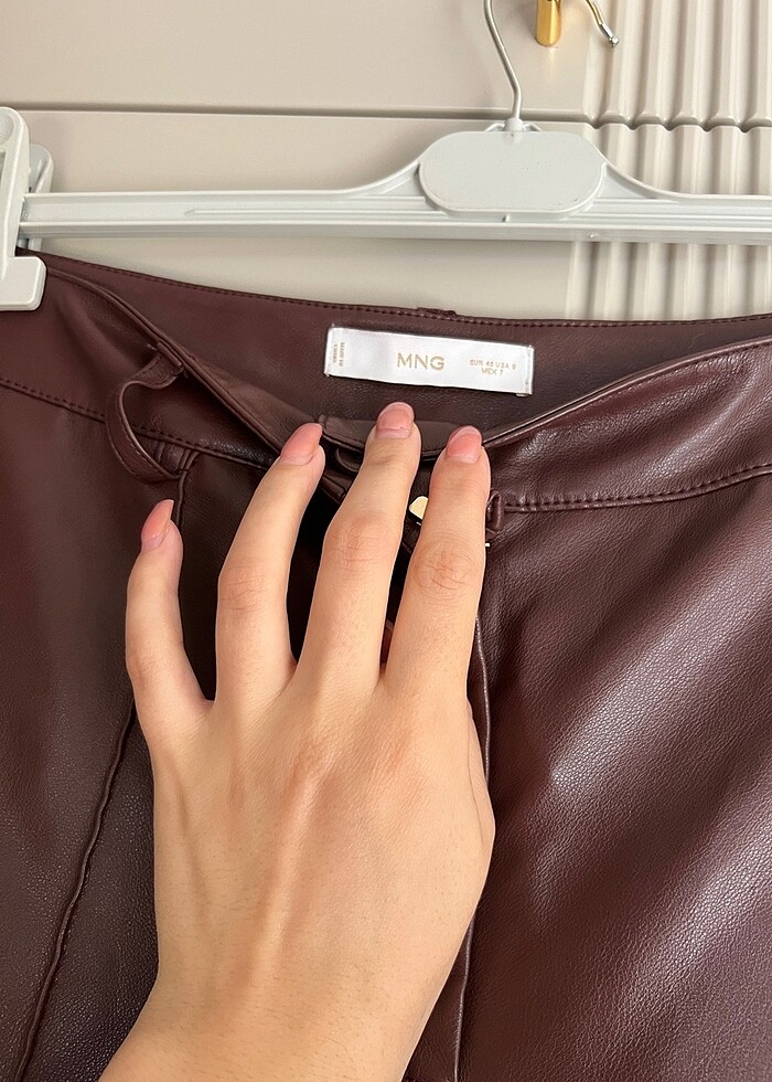 Mango acı kahverengi deri pantolon - Görsel 5