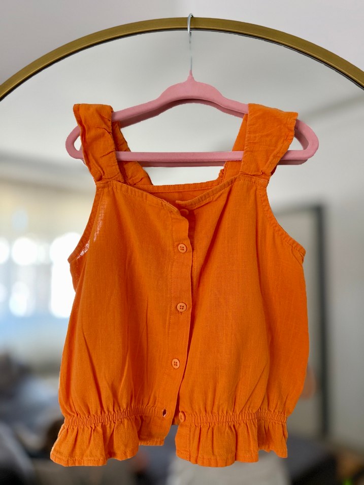 LCW Kız Çocuk Turuncu Fırfırlı Kare Yaka Gömlek - Görsel 4