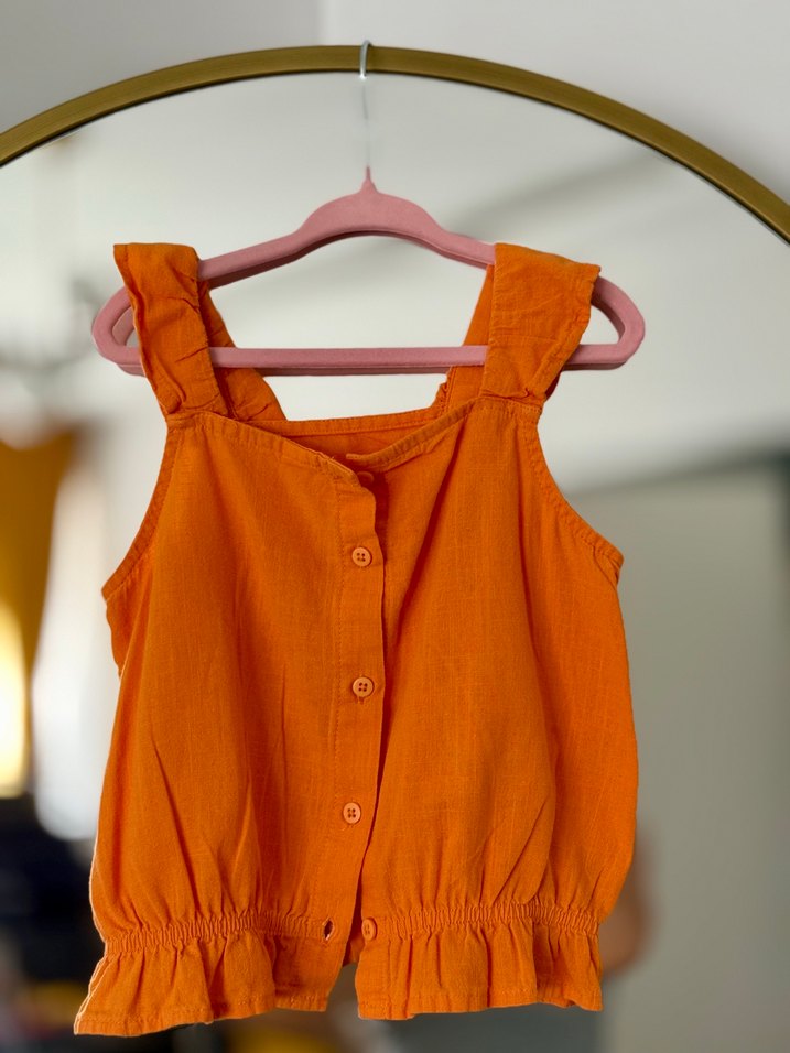 LCW Kız Çocuk Turuncu Fırfırlı Kare Yaka Gömlek - Görsel 3