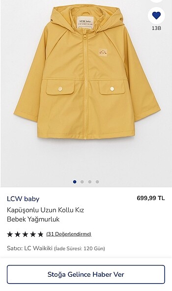 LC Waikiki KAPÜŞONLU KIZ BEBEK YAĞMURLUK