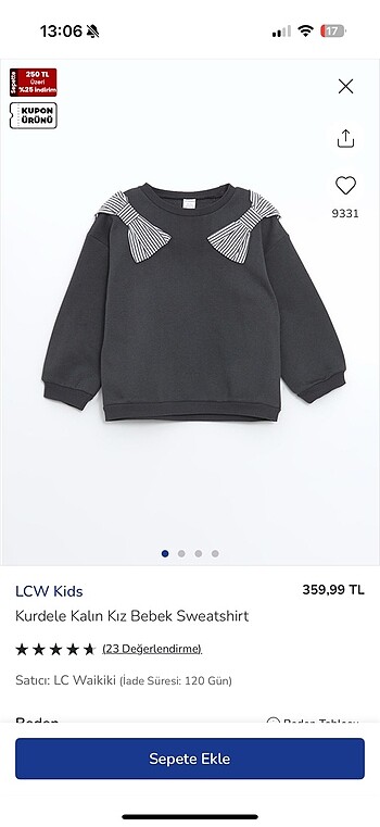 4 Yaş Beden LCW KIZ ÇOCUK SWEATSHIRT