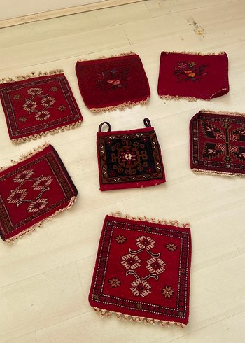 El dokuma heybe çanta ve oturma için mini dokuma kilim. - Görsel 12