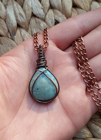 Larimar Tel Sarma Tasarım Kolye