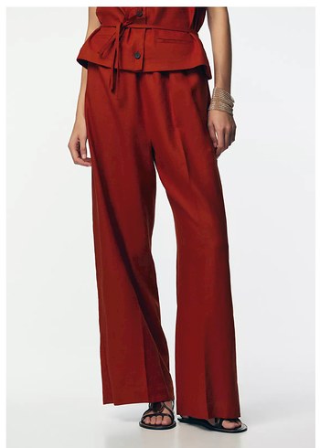 Zara Kemerli Kolsuz Kırmızı Uzun keten Tulum - Görsel 3