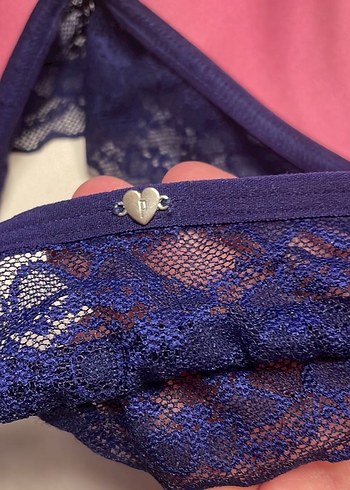 Victorias secret pink Lacivert Gotik Dantelli Sütyen - Görsel 3