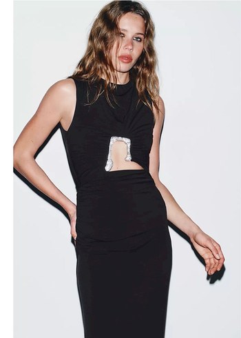 Zara Siyah Uzun Kesim parlak taşlı Elbise - Görsel 2