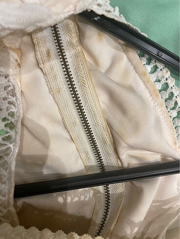 Beyaz ekru midi dantelli elbise - Görsel 7