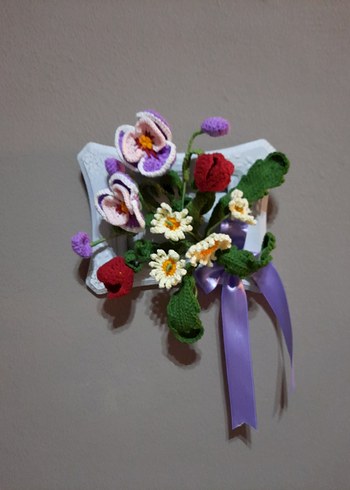 Bohem Örgü Çiçek Duvar Süsü - Görsel 2