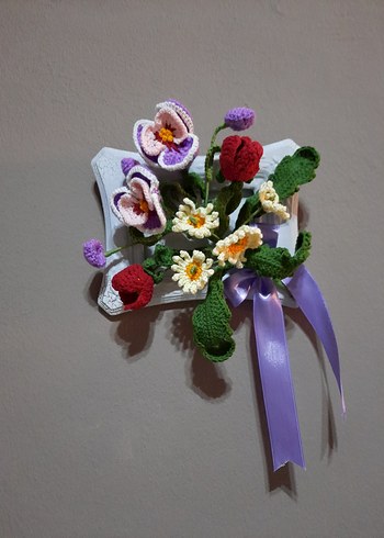 Bohem Örgü Çiçek Duvar Süsü - Görsel 4