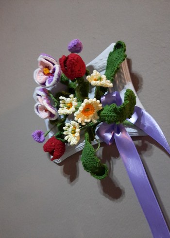 Bohem Örgü Çiçek Duvar Süsü - Görsel 3