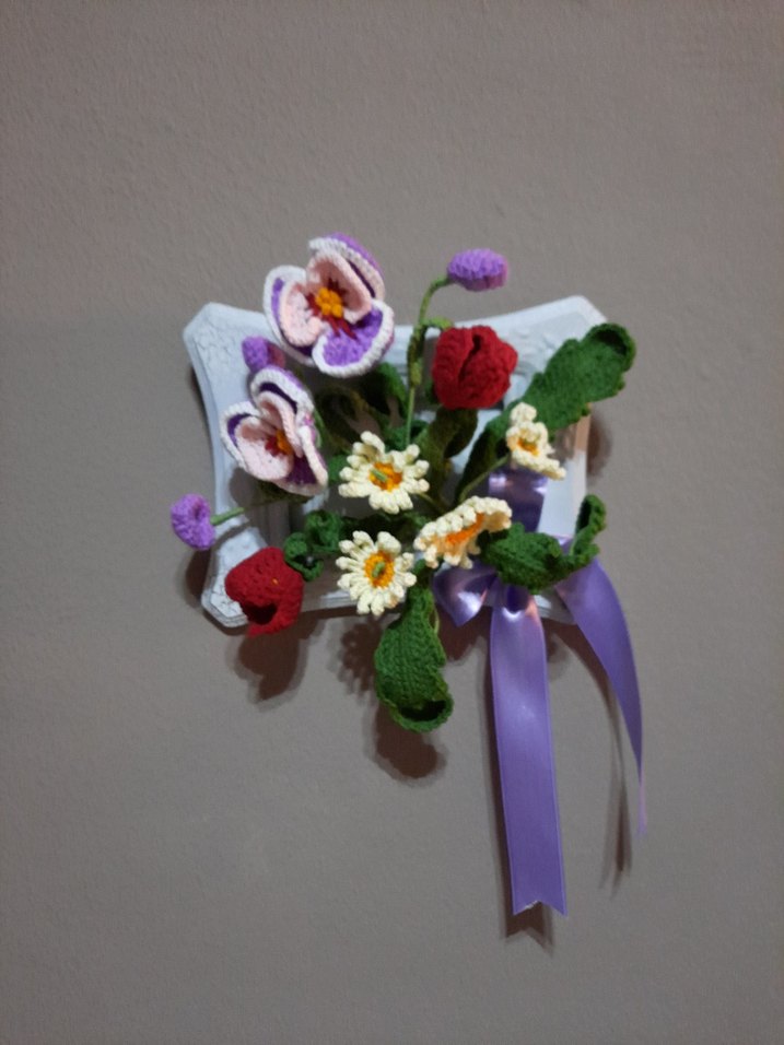 Bohem Örgü Çiçek Duvar Süsü - Görsel 2