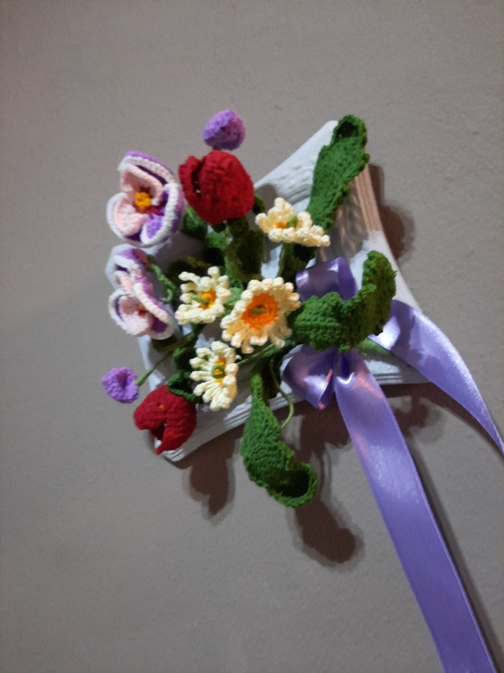 Bohem Örgü Çiçek Duvar Süsü - Görsel 3