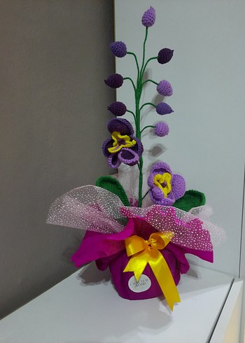 Mor Örgü Çiçekli Dekoratif El İşi - Görsel 3