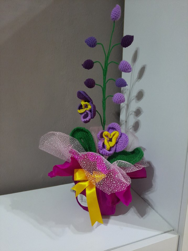 Mor Örgü Çiçekli Dekoratif El İşi - Görsel 4