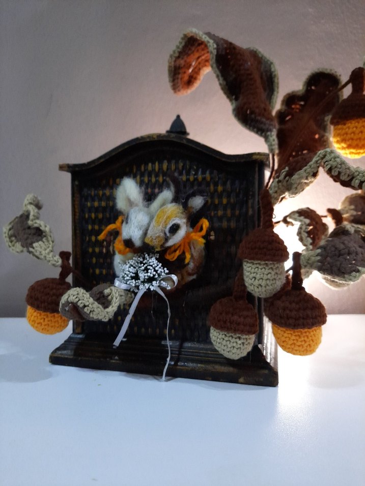 Bohem Tarzı El Yapımı Tığ İşi Meşe Palamudu Dekoru - Görsel 3