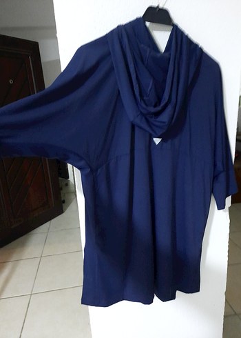 bayanLacivert Kısa Kollu Kapüşonlu Sweatshirt - Görsel 3