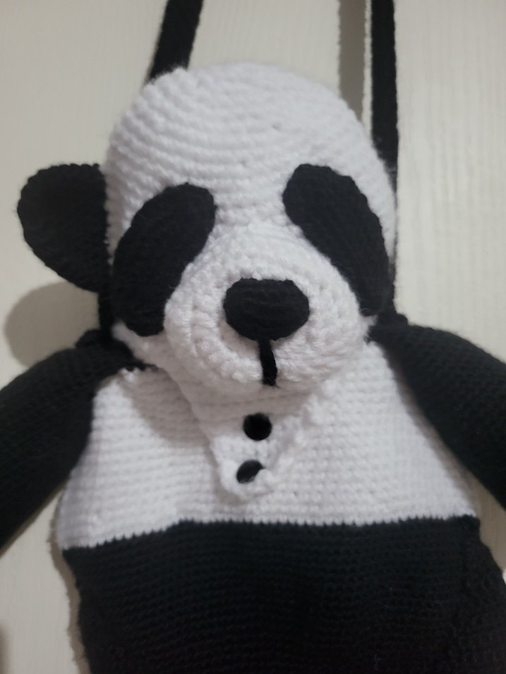 Gri Siyah Panda Peluş Çanta - Görsel 5