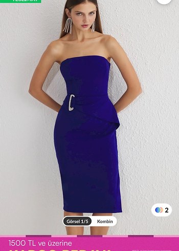 Trendyol & Milla Trendyolmilla saks mavisi strapşez midi elbise