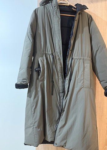 Gri Uzun Kadın Ceket Fermuarlı - Görsel 2