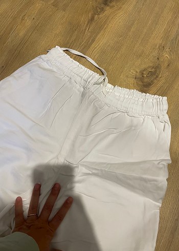 Beyaz Keten Rahat Kesim Kadın Pantolon - Görsel 6