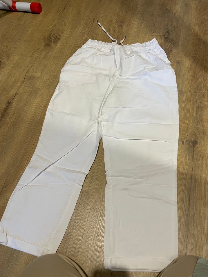 Beyaz Keten Rahat Kesim Kadın Pantolon - Görsel 2