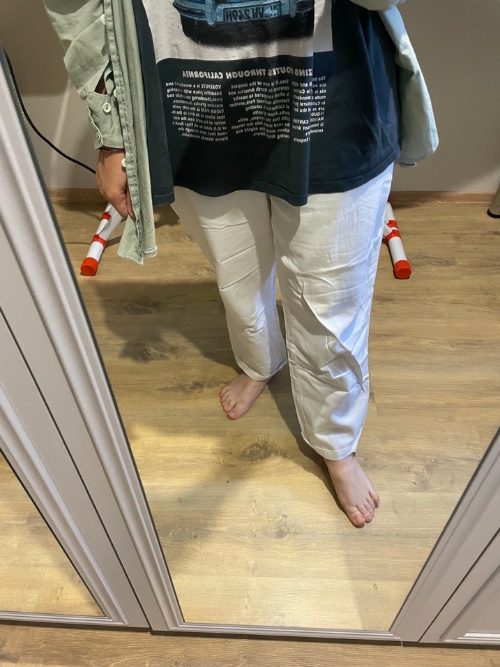 Beyaz Keten Rahat Kesim Kadın Pantolon - Görsel 3