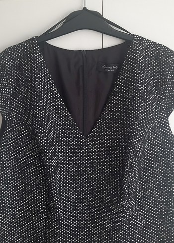 SIYAH BEYAZ PUANTİYELİ CEKETLİ ELBISE - Görsel 8