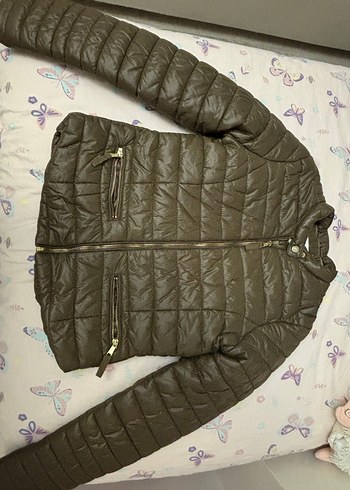 Fermuarlı haki yeşil Kadın Mont - Görsel 5