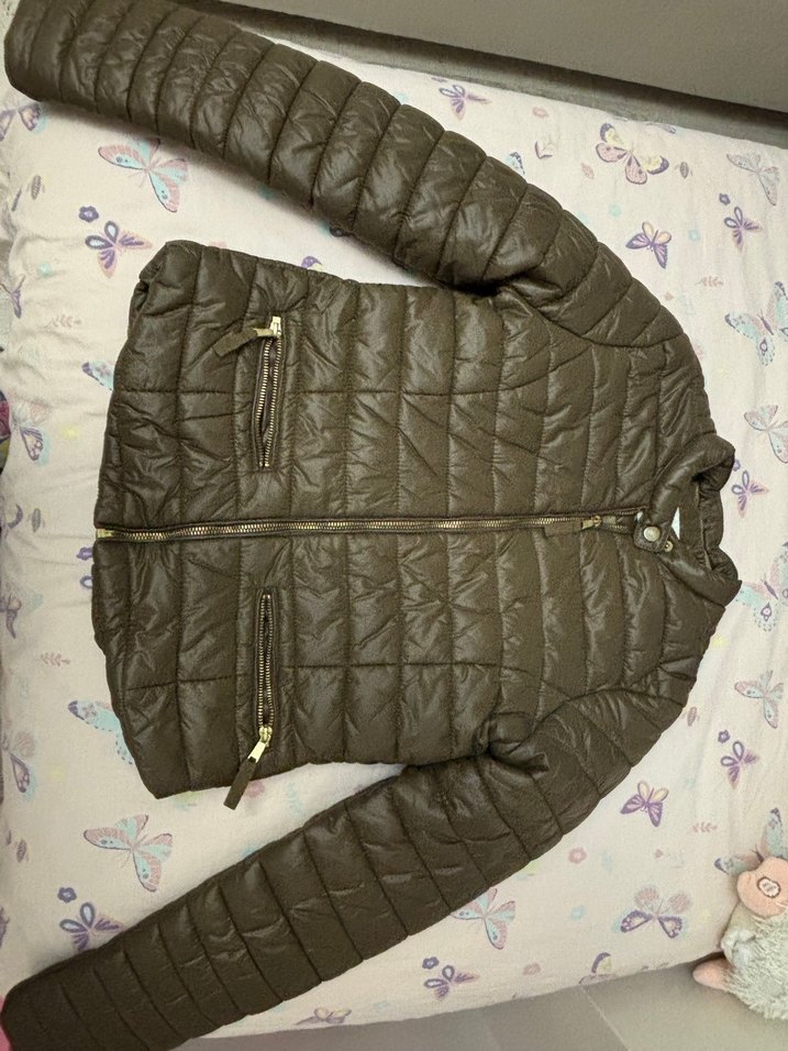 Fermuarlı haki yeşil Kadın Mont - Görsel 5