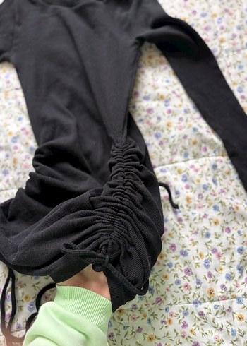 Drapeli Siyah Uzun Kollu elbise - Görsel 2